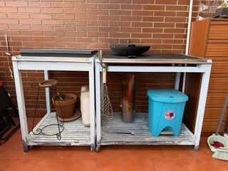 Barbacoa de carbón con parrilla y wok