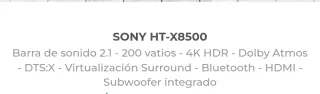 Barra de Sonido Sony HT-X8500 Negra