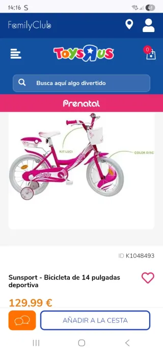 Bicicleta infantil rosa  14" con ruedines