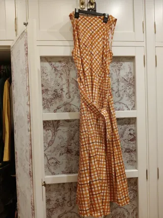 Vestido largo cuadros naranja