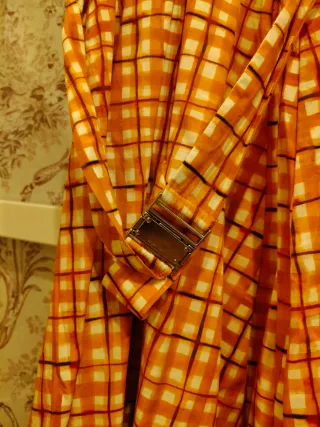 Vestido largo cuadros naranja