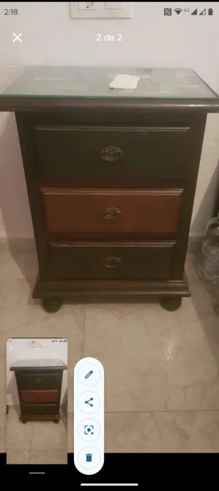 Mesita de noche cristal y madera