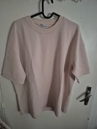 Camiseta Zara manga corta beige/rosa