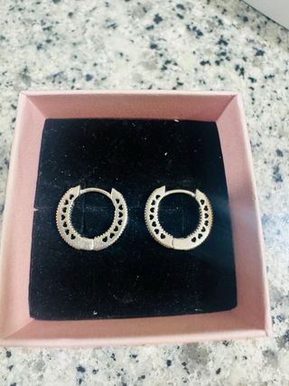 Pendientes Aro Corazones Pavé Plata