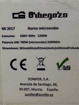 Microondas Orbegozo Negro