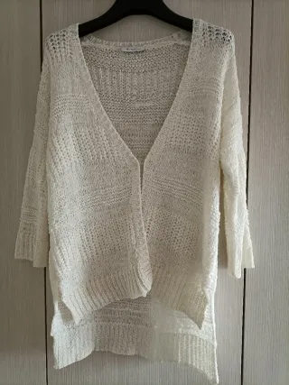 Cardigan estivo in fettuccia/cotone color panna