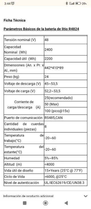 Batería Litio TAB R4824 Solar 48V