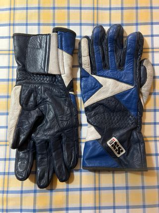 Guantes de moto IXS cuero azul y blanco