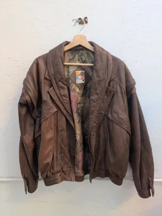 Chaqueta de cuero vintage marrón versátil chaleco