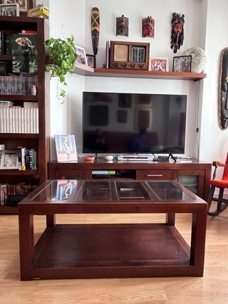 Mesa centro madera roble y cristal