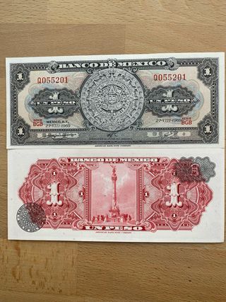 2 Billetes 1 Peso México 1969