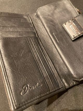 Cartera Larga Diesel Cuero Negro Vintage