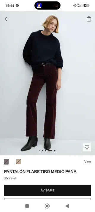 Pantalón Flare Tiro Medio Pana Vino T40