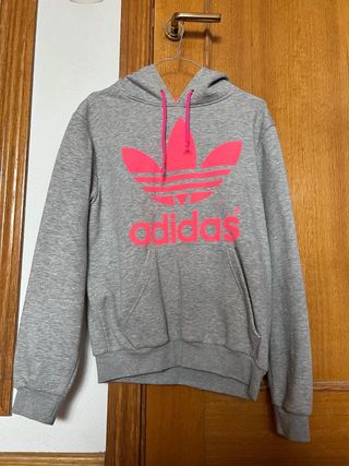 Sudadera Adidas Gris con Logo Rosa