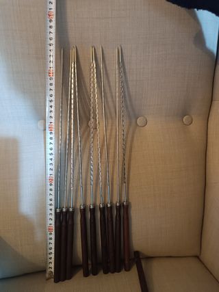 10 Brochetas Acero Inoxidable Mango Madera