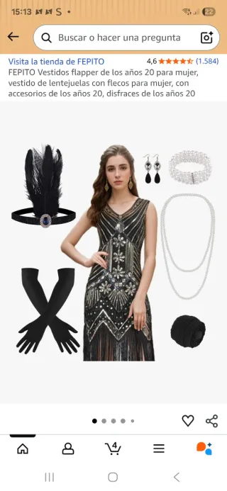 Vestido Años 20 Negro y Dorado