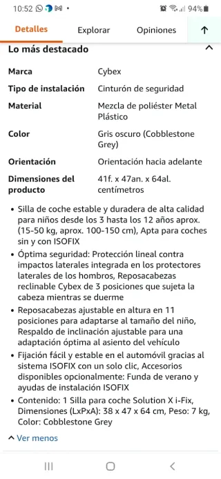 Silla coche Cybex Grupo 2/3