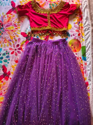 Traje Bollywood rojo y morado