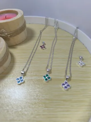 Collar Plata 925 Dije Trébol Transparente