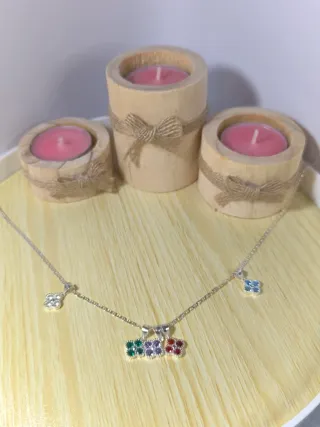 Collar Plata 925 Dije Trébol Transparente