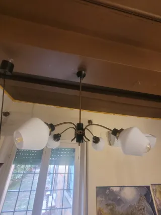 Lampada Stilnovo anni '50 ottone e opalino