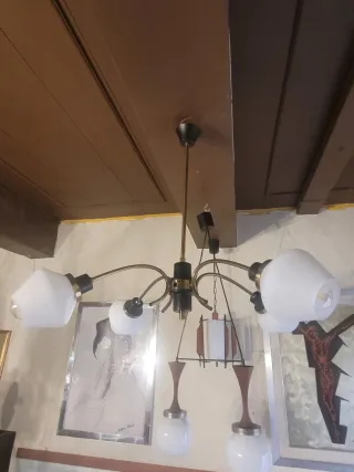 Lampada Stilnovo anni '50 ottone e opalino