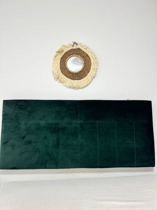 Cabezal terciopelo verde cama matrimonio