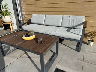 Sofá de jardín y mesa auxiliar aluminio/teca