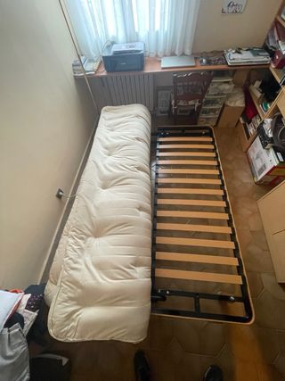 Sofá Cama Beige Tela y Madera