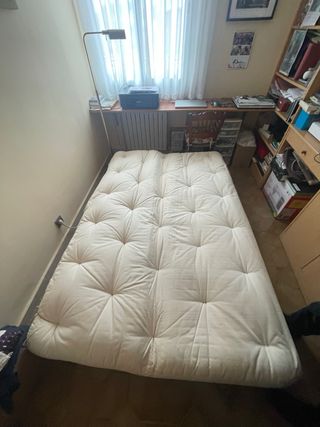 Sofá Cama Beige Tela y Madera