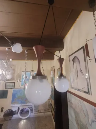 Lampada sospensione Stilnovo teak anni '50