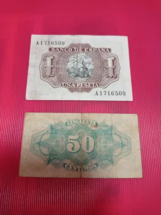 Billetes antiguos España 1 Peseta y 50 Céntimos
