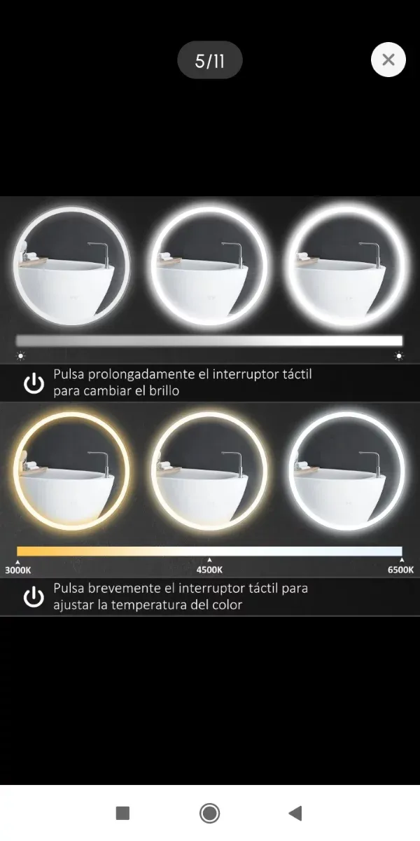 Espejo Redondo 60cm con Luz LED