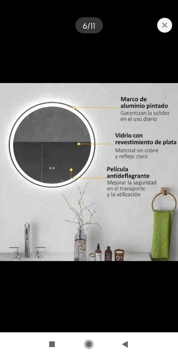 Espejo Redondo 60cm con Luz LED