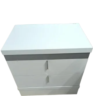 Cabecero cama blanco/gris, mesillas y cómoda.