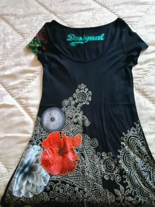 Vestido Desigual Negro Estampado Flores