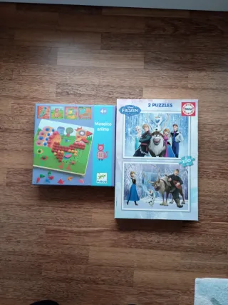 2 Puzzles Frozen + Juego Mosaico Djeco