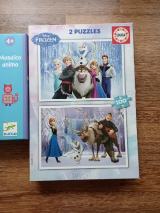 2 Puzzles Frozen + Juego Mosaico Djeco