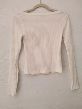 Top Zara canalé escote cuadrado blanco