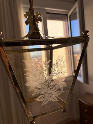 Juego de 2 lámparas Farol Cristal Grabado Dorado