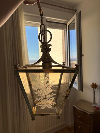Juego de 2 lámparas Farol Cristal Grabado Dorado