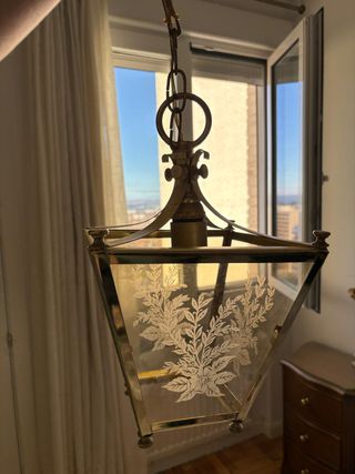 Juego de 2 lámparas Farol Cristal Grabado Dorado