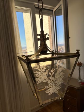 Juego de 2 lámparas Farol Cristal Grabado Dorado