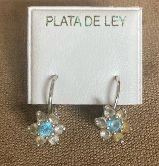 Pendientes Plata Flor Azul y Piedras