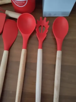 Set 12 Utensili Cucina Silicone e Legno
