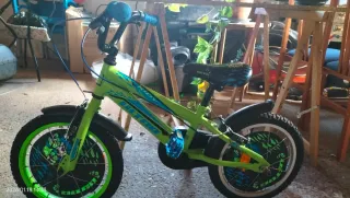 Bicicleta infantil verde y azul