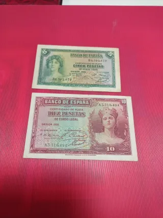 Billetes Banco de España 5 y 10 Pesetas