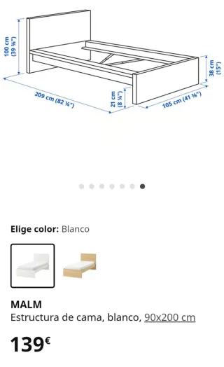 Estructura Cama Malm Ikea Blanca 90x200