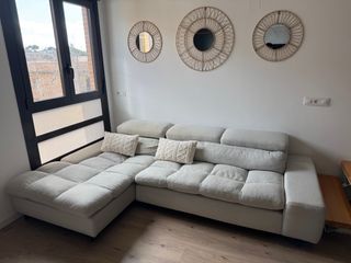 Sofá chaise longue tela beige/gris claro