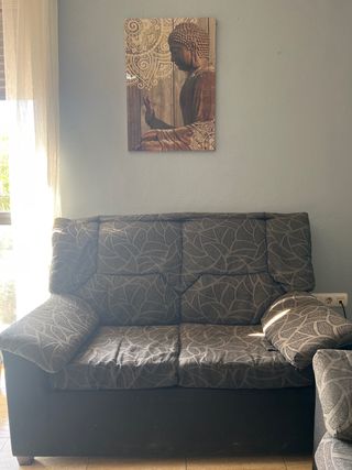 Sofá pequeño tela gris y negro